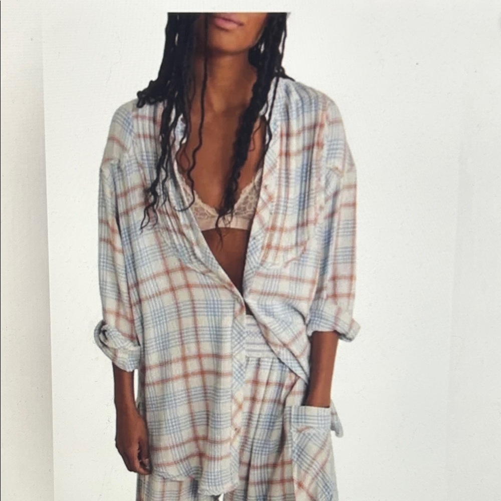 Free People Plaid About You Sleep Top Size Large